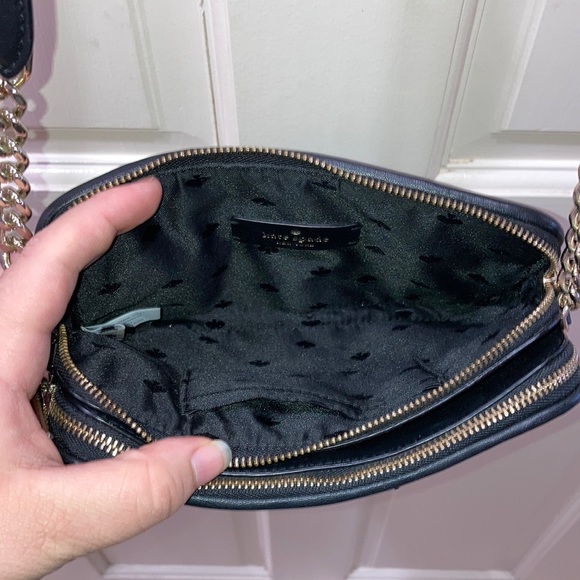 Kate Spade Black Natalia Double Zip Tweed Crossbody Purse Bag - Picture 6 of 16